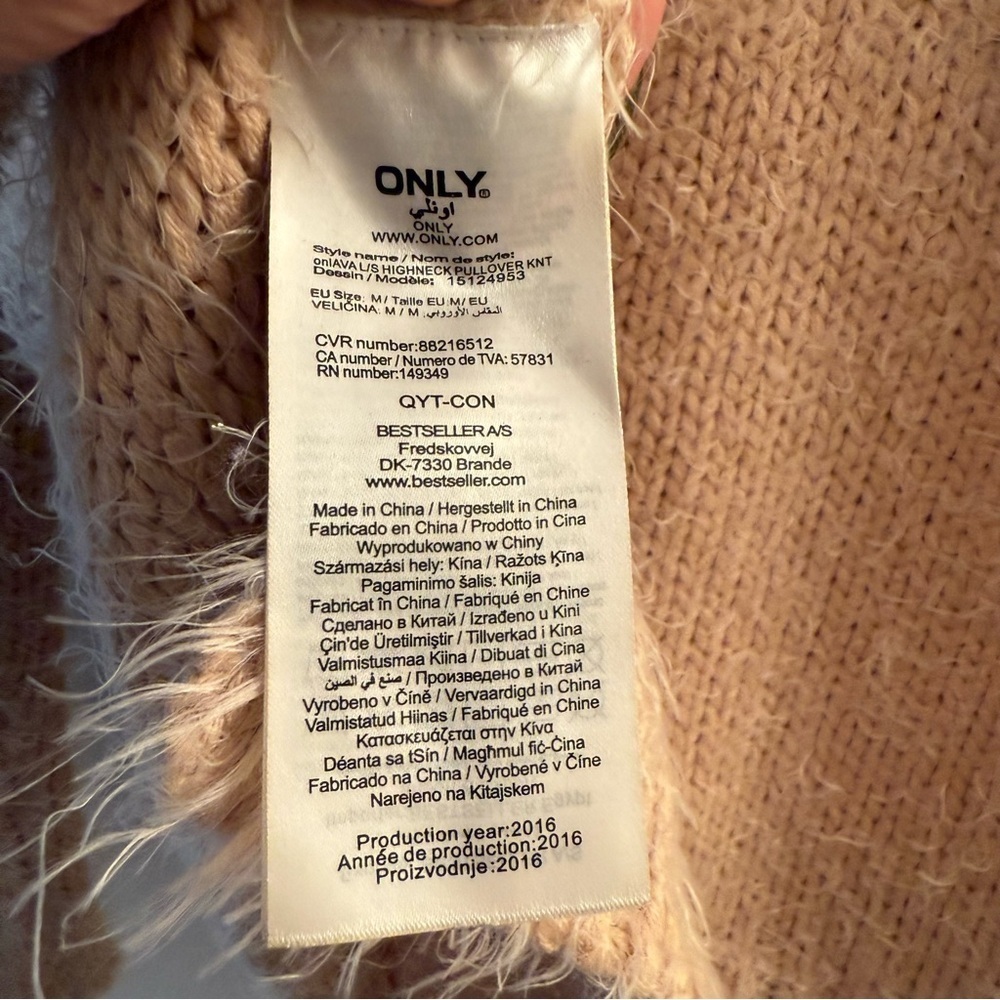 ONLY OUR STORY Denmark Brand Mohair Beaded High Neck Knit Sweater Taupe Size M - Picture 6 of 6